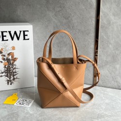 Loewe Mini Puzzle Fold Tote Bag in Tan Calfskin