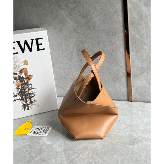 Loewe Mini Puzzle Fold Tote Bag in Tan Calfskin