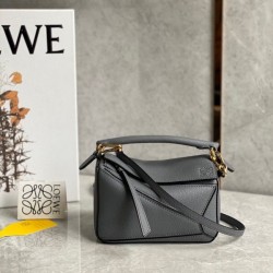 Loewe Puzzle Mini Bag In Asphalt Grey Grained Calfskin