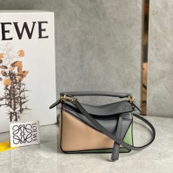 Loewe Puzzle Mini Bag In Asphalt Grey Nude Green Calfskin