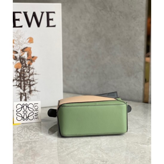 Loewe Puzzle Mini Bag In Asphalt Grey Nude Green Calfskin