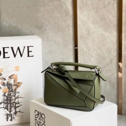 Loewe Puzzle Mini Bag In Avocado Green Calfskin