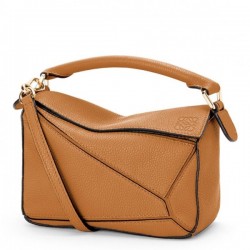 Loewe Puzzle Mini Bag In Brown Grained Calfskin 