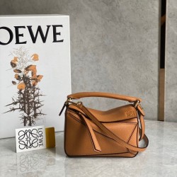 Loewe Puzzle Mini Bag In Brown Grained Calfskin 