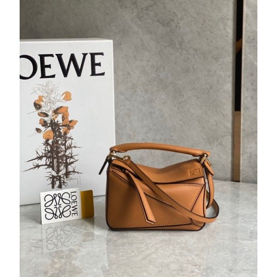 Loewe Puzzle Mini Bag In Brown Grained Calfskin 