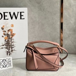 Loewe Puzzle Mini Bag In Dark Blush Grained Calfskin 