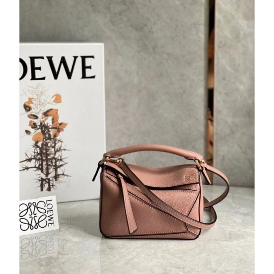 Loewe Puzzle Mini Bag In Dark Blush Grained Calfskin 