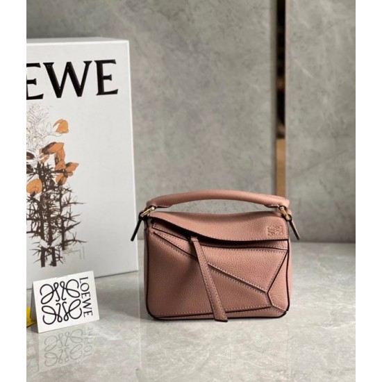 Loewe Puzzle Mini Bag In Dark Blush Grained Calfskin 