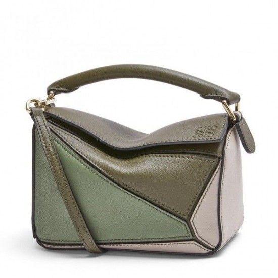 Loewe Puzzle Mini Bag In Green Oat Calfskin