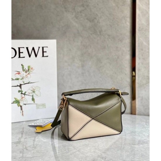 Loewe Puzzle Mini Bag In Green Oat Calfskin