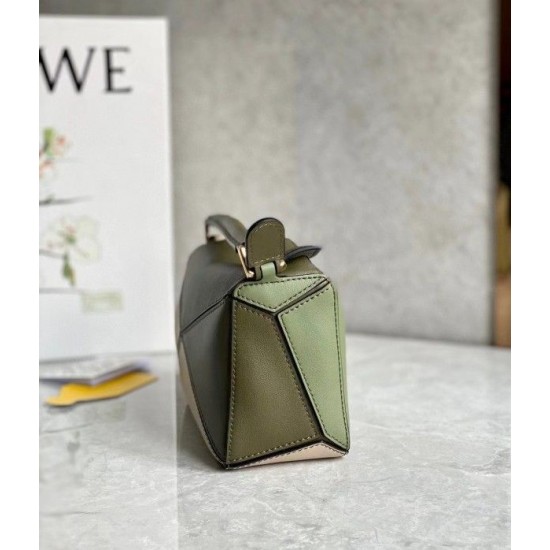 Loewe Puzzle Mini Bag In Green Oat Calfskin