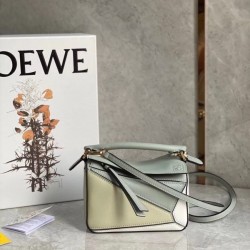 Loewe Puzzle Mini Bag In Grey Cream White Calfskin