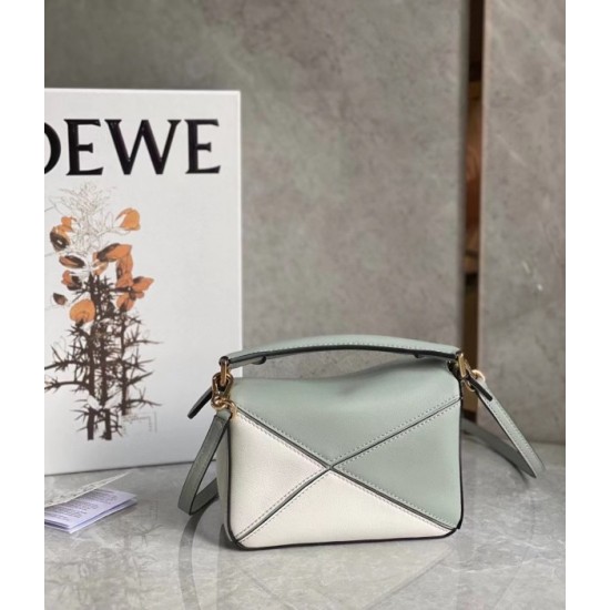 Loewe Puzzle Mini Bag In Grey Cream White Calfskin