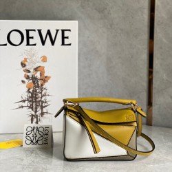 Loewe Puzzle Mini Bag In Ochre White Taupe Calfskin