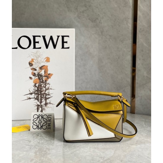 Loewe Puzzle Mini Bag In Ochre White Taupe Calfskin