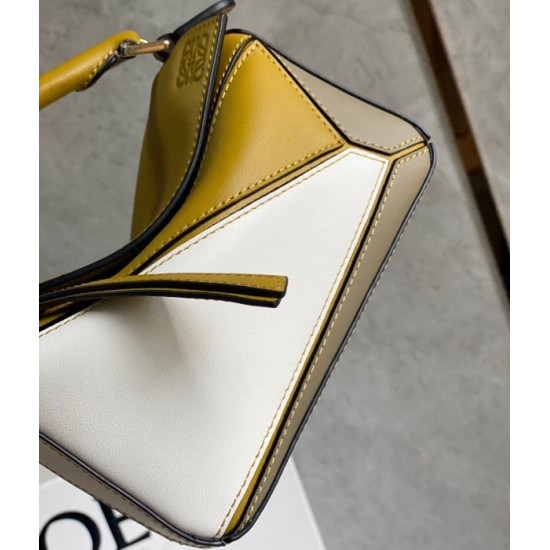 Loewe Puzzle Mini Bag In Ochre White Taupe Calfskin