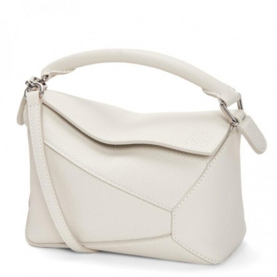 Loewe Puzzle Mini Bag In White Grained Calfskin 