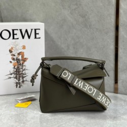 Loewe Puzzle Edge Small Bag In Khaki Green Satin Calfskin