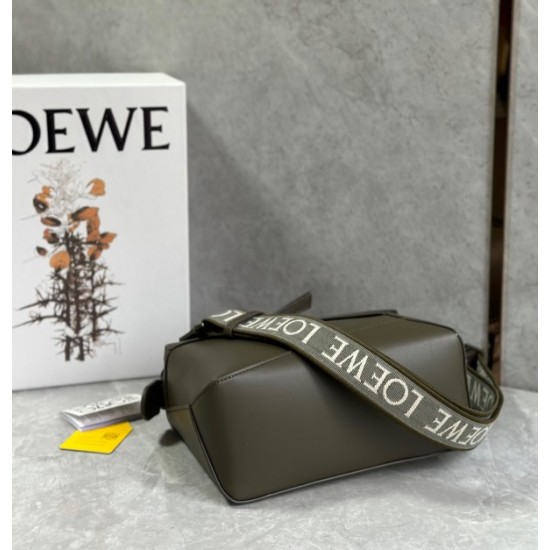 Loewe Puzzle Edge Small Bag In Khaki Green Satin Calfskin