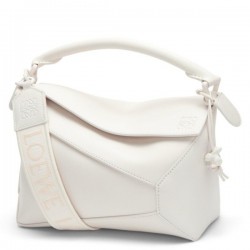 Loewe Puzzle Edge Small Bag In White Satin Calfskin