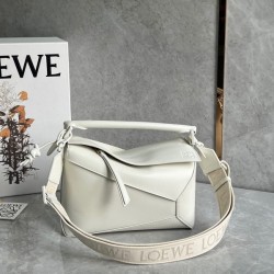 Loewe Puzzle Edge Small Bag In White Satin Calfskin