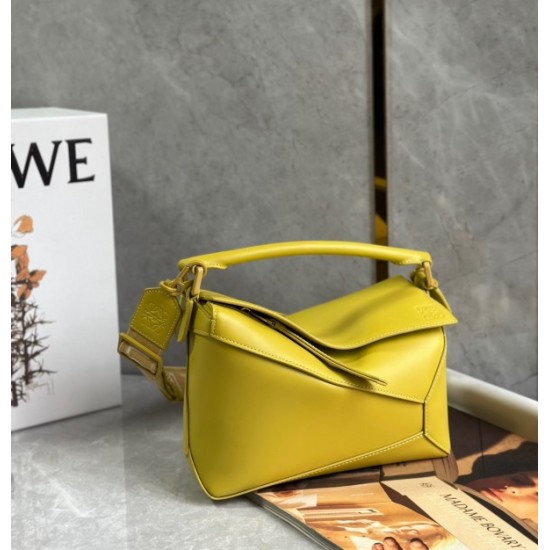 Loewe Puzzle Edge Small Bag In Yellow Satin Calfskin