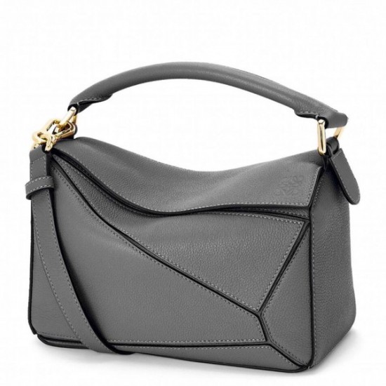 Loewe Puzzle Small Bag In Asphalt Grey Grained Leather