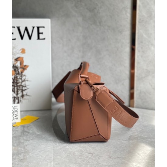 Loewe Puzzle Small Bag In Brown Satin Calfskin