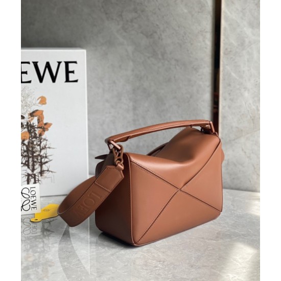 Loewe Puzzle Small Bag In Brown Satin Calfskin