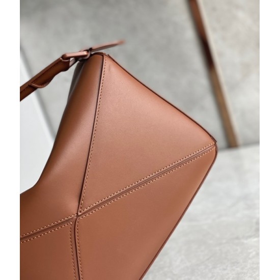 Loewe Puzzle Small Bag In Brown Satin Calfskin