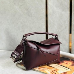 Loewe Puzzle Small Bag In Burgundy Satin Calfskin