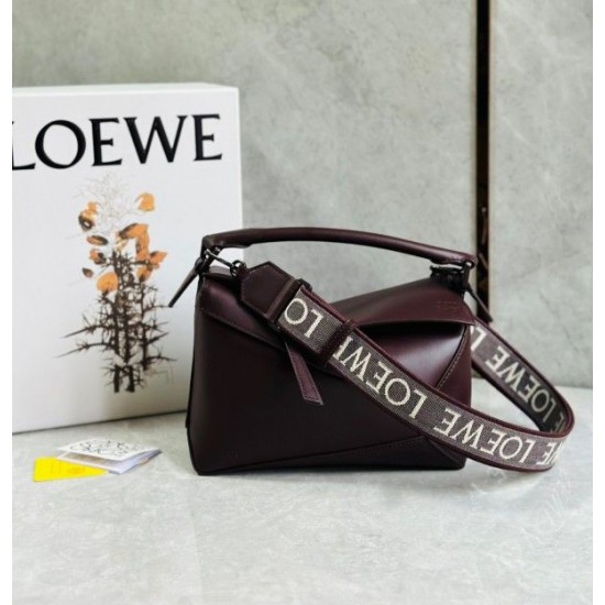 Loewe Puzzle Small Bag In Burgundy Satin Calfskin