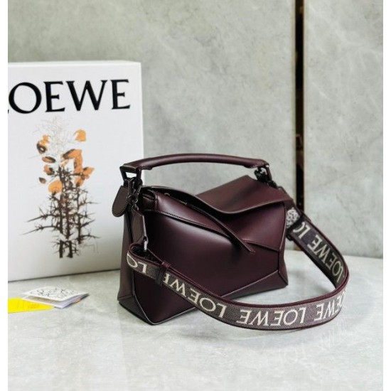 Loewe Puzzle Small Bag In Burgundy Satin Calfskin