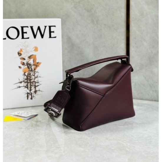 Loewe Puzzle Small Bag In Burgundy Satin Calfskin