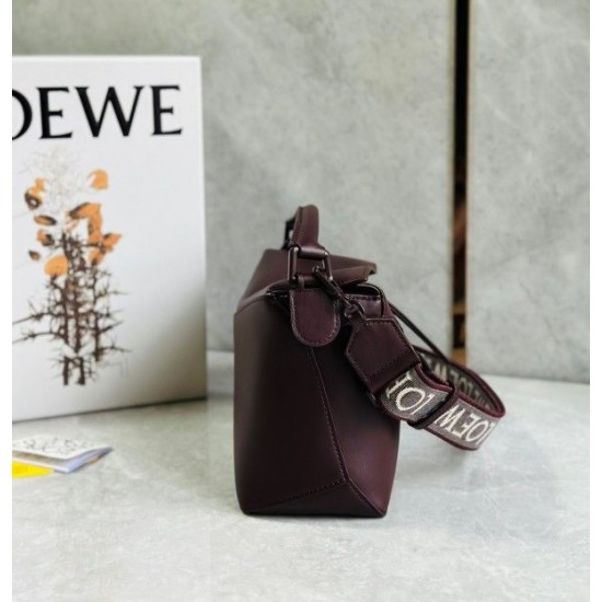 Loewe Puzzle Small Bag In Burgundy Satin Calfskin