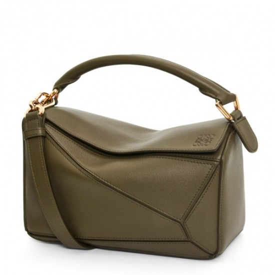 Loewe Puzzle Small Bag In Dark Green Classic Calfskin