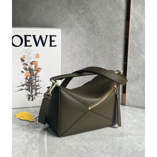 Loewe Puzzle Small Bag In Dark Green Classic Calfskin