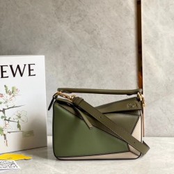 Loewe Puzzle Small Bag In Green Oat Calfskin