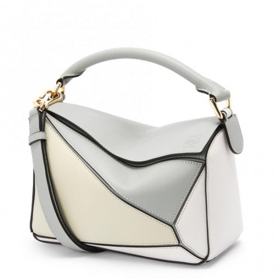 Loewe Puzzle Small Bag In Grey Cream White Calfskin