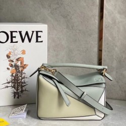 Loewe Puzzle Small Bag In Grey Cream White Calfskin