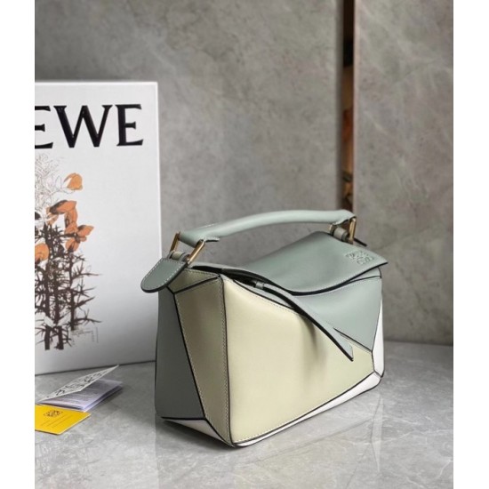 Loewe Puzzle Small Bag In Grey Cream White Calfskin