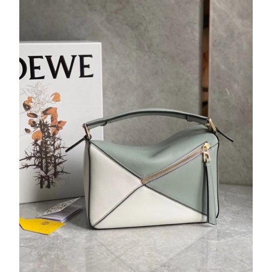 Loewe Puzzle Small Bag In Grey Cream White Calfskin