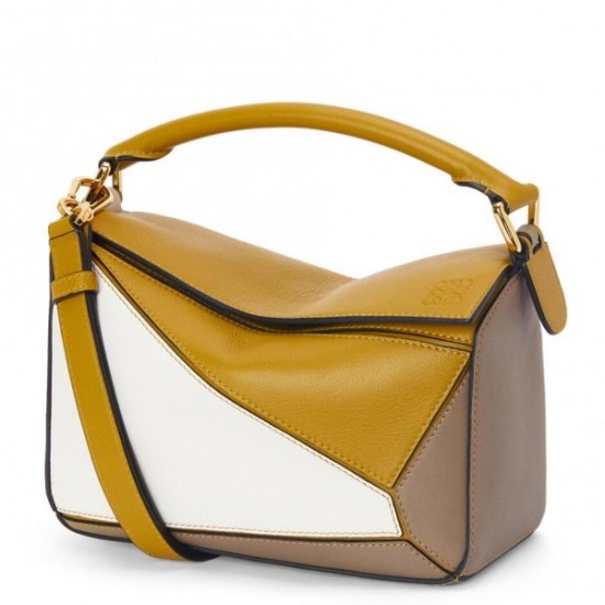 Loewe Puzzle Small Bag In Ochre White Taupe Calfskin