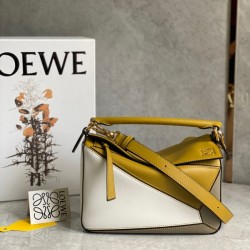 Loewe Puzzle Small Bag In Ochre White Taupe Calfskin