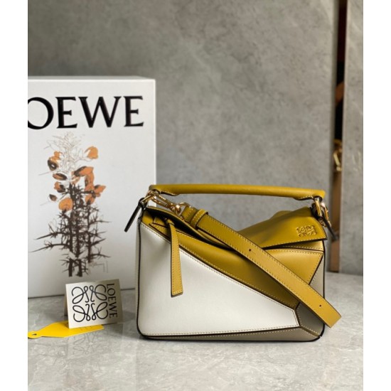 Loewe Puzzle Small Bag In Ochre White Taupe Calfskin