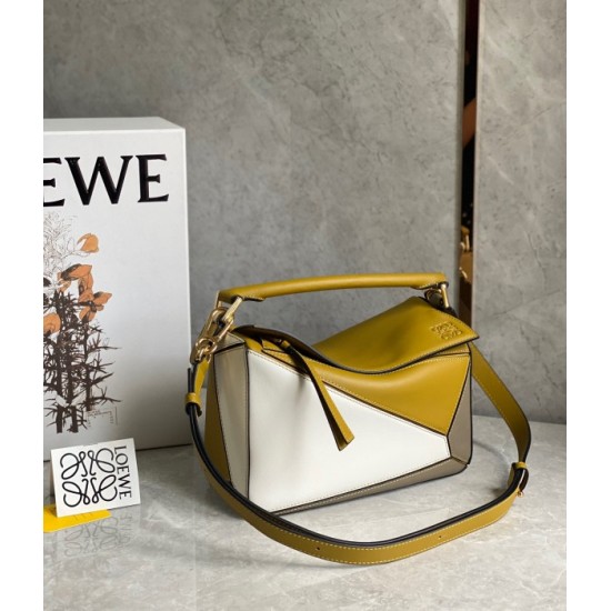 Loewe Puzzle Small Bag In Ochre White Taupe Calfskin