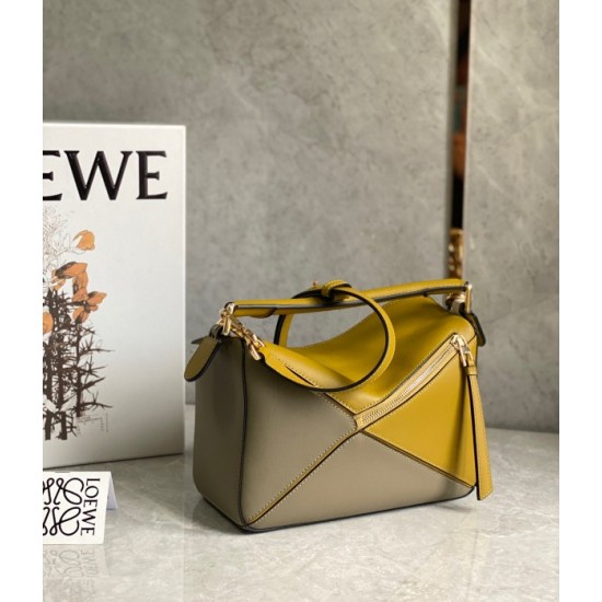 Loewe Puzzle Small Bag In Ochre White Taupe Calfskin