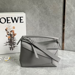 Loewe Puzzle Small Bag In Pearl Grey Grained Leather