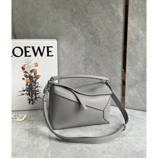 Loewe Puzzle Small Bag In Pearl Grey Grained Leather