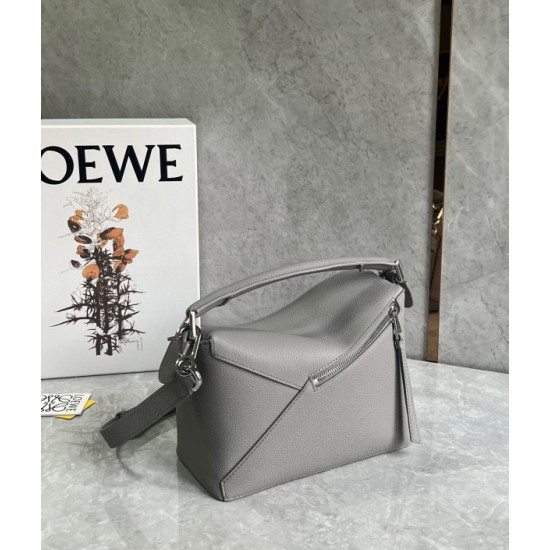 Loewe Puzzle Small Bag In Pearl Grey Grained Leather